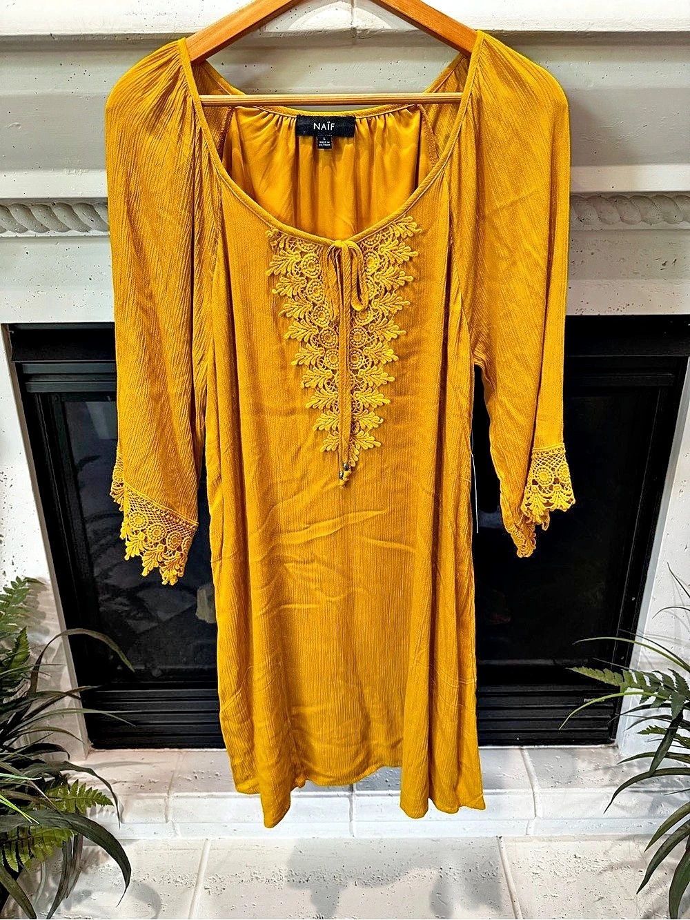 🆕 Naif Embroidered Mini Dress in Yellow Size Large